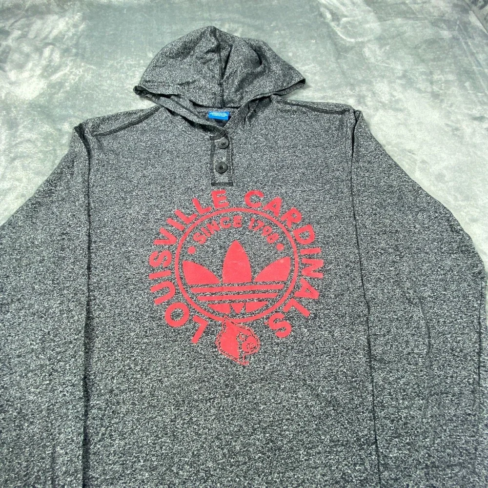 Louisville Cardinals Hoodie Sweatshirt Mens Large Adidas 3 Stripes Heather Black